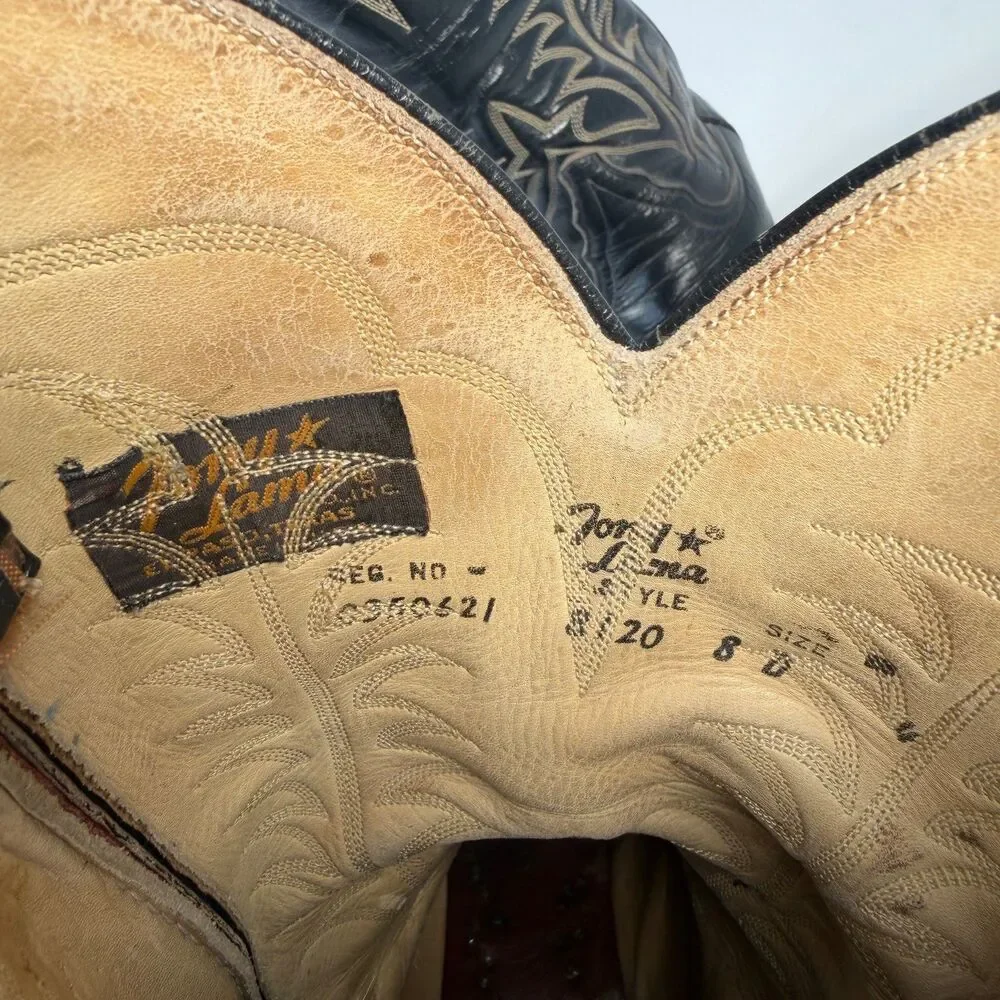 Tony Lama Black Leather Cowboy Western Boots Style B120 Mens Size 8 D Vibram